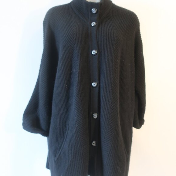 Womens Rani Arabella 100% Cashmere Black Ribbed Button Down Cardigan Sweater M - Picture 4 of 14